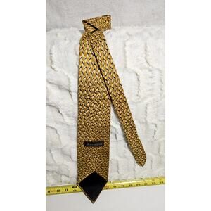 Vintage Barrington Gold & Blue Geometric Woven 100% Silk Tie